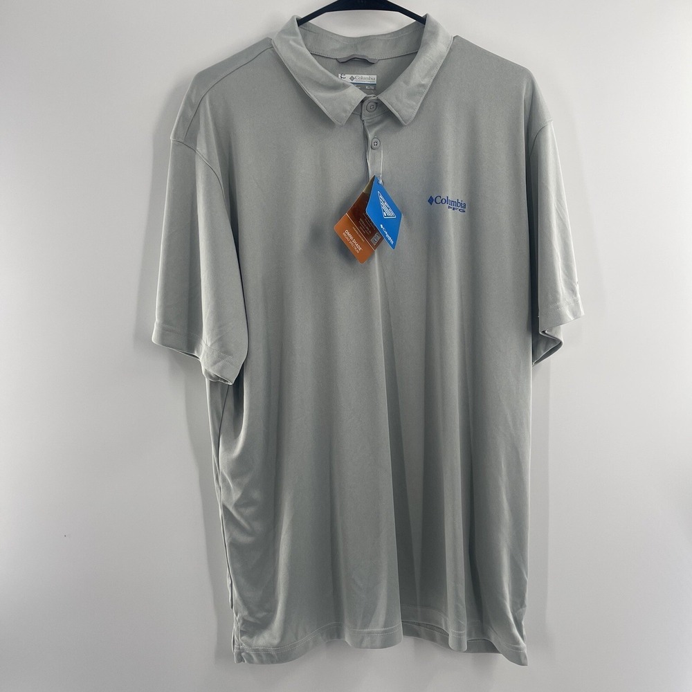 Columbia PFG Mens Grey Short Sleeve Omni-Shade UPF 50 Fishing Polo Shirt XL